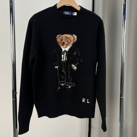 Polo Ralph Lauren Bear Cub Series Black Women's Wool Sweater - Picture 3 of 8